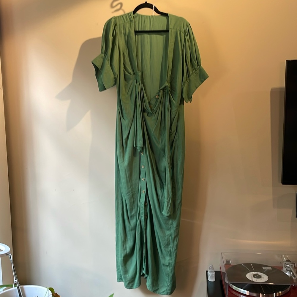Never worn, but the tag has been removed. Long green linen dress